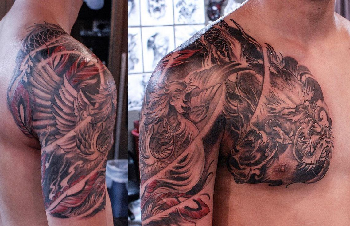 Chronic Ink Tattoo Toronto Tattoo Dragon And Phoenix Chest To 14 intended for sizing 1140 X 738