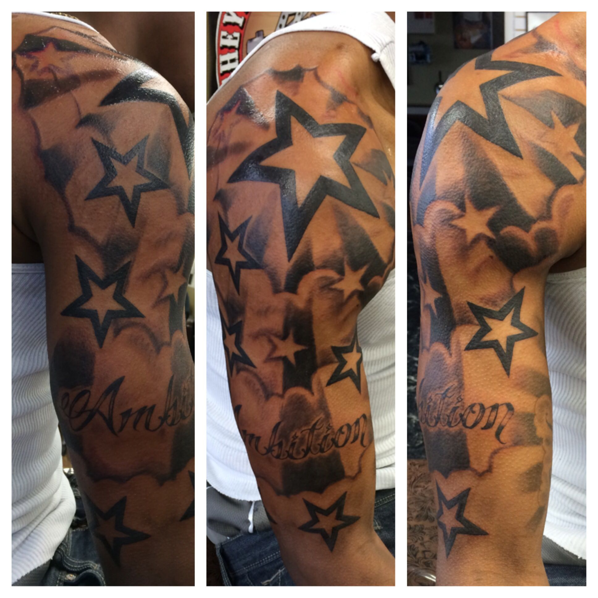 Cloud Stars Freehanded Half Sleeve On A Walk In Based On His in measurements 1936 X 1936