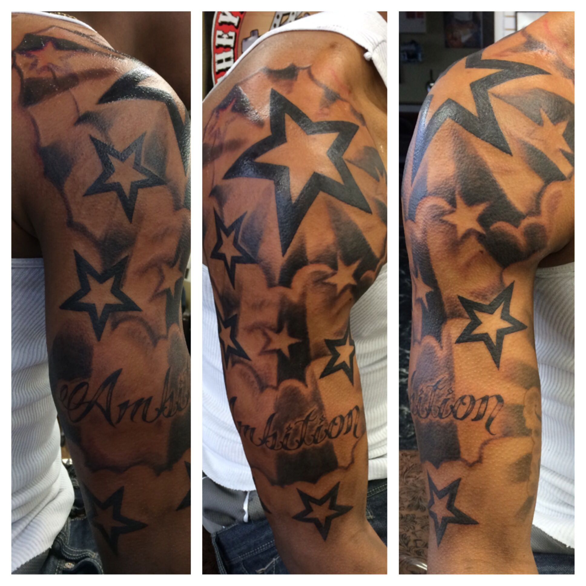 Cloud Stars Freehanded Half Sleeve On A Walk In Based On His intended for dimensions 1936 X 1936
