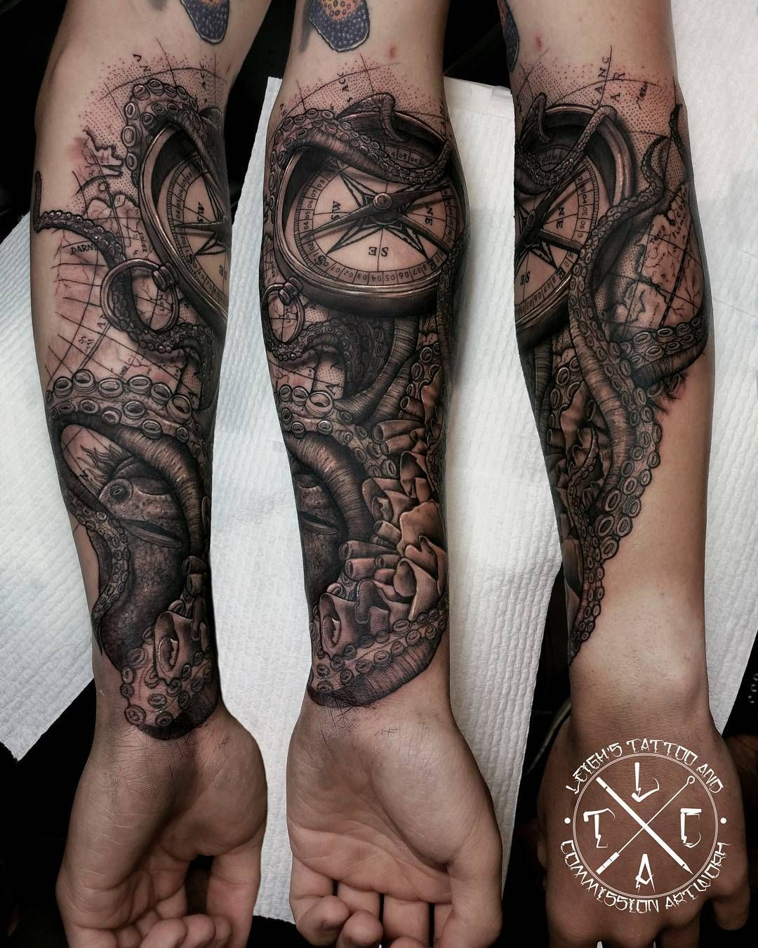 Compass And Octopus Sleeve Tattoo Venice Tattoo Art Designs Ol within size 1080 X 1350