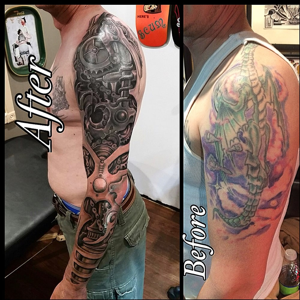 Cover Up Steam Punk Style Sleeve Tattoo Done Big Phil Yelp with regard to dimensions 1000 X 1000