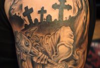 Cross And Grim Reaper Tattoo On Half Sleeve with proportions 1106 X 1725