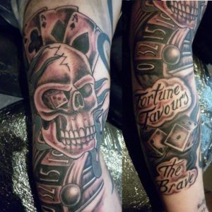 Dark Ink Gambling Tattoo On Sleeve for proportions 892 X 896