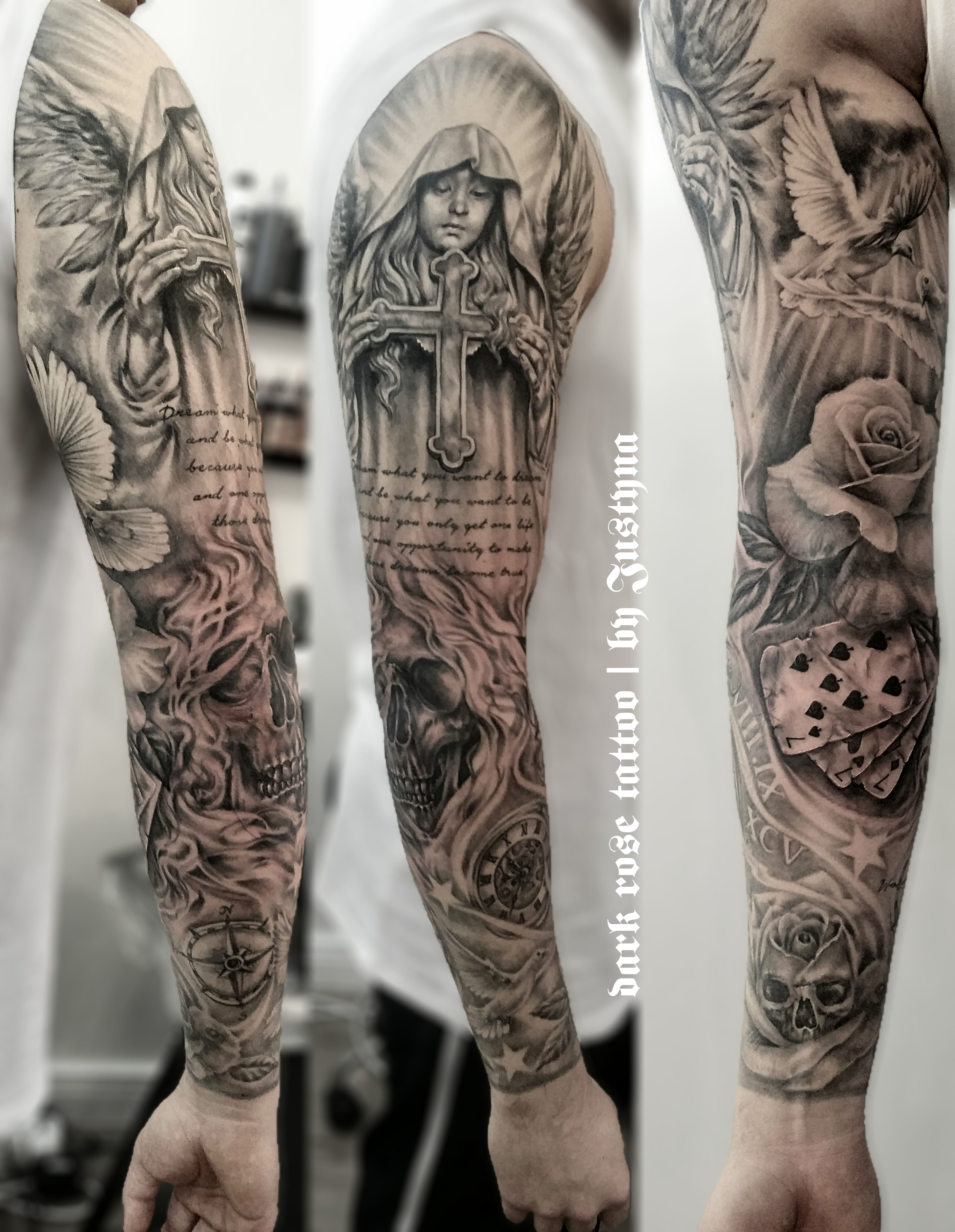 Dark Rose Tattoo Religious Sleeve 887 Justyna Kurzelowska Dark regarding sizing 3150 X 4064