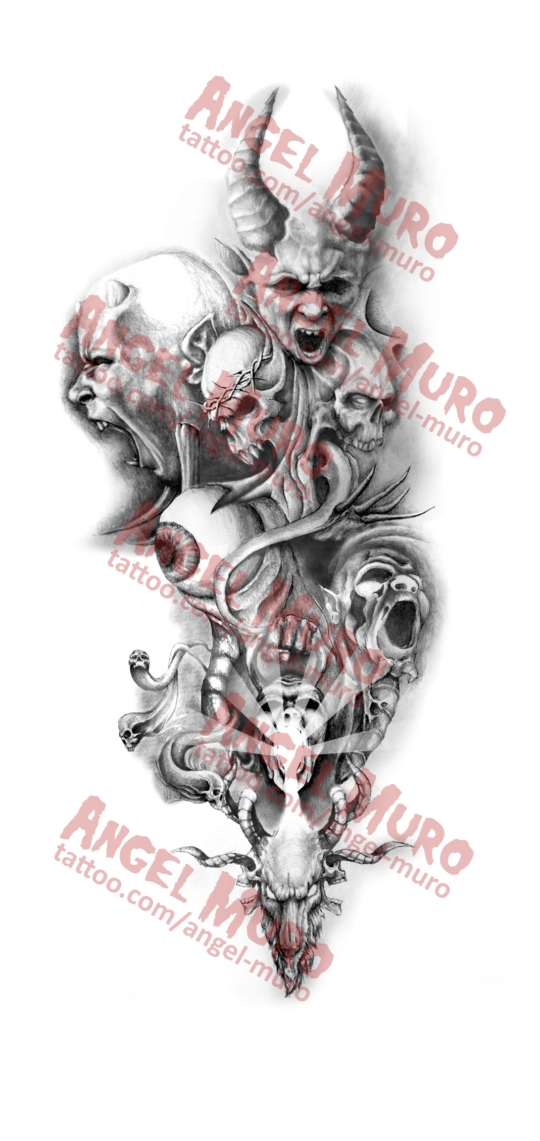 Demon Sleeve Design Tattoo Geekclub for sizing 1091 X 2305