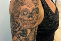 Dia De Los Muertos Skull With Roses And Butterfly Tattoo On Right in size 1572 X 2096