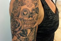 Dia De Los Muertos Skull With Roses And Butterfly Tattoo On Right with regard to size 1572 X 2096