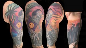 Dj Skeleton Half Sleeve Tattoo Steemit with regard to proportions 3258 X 1800