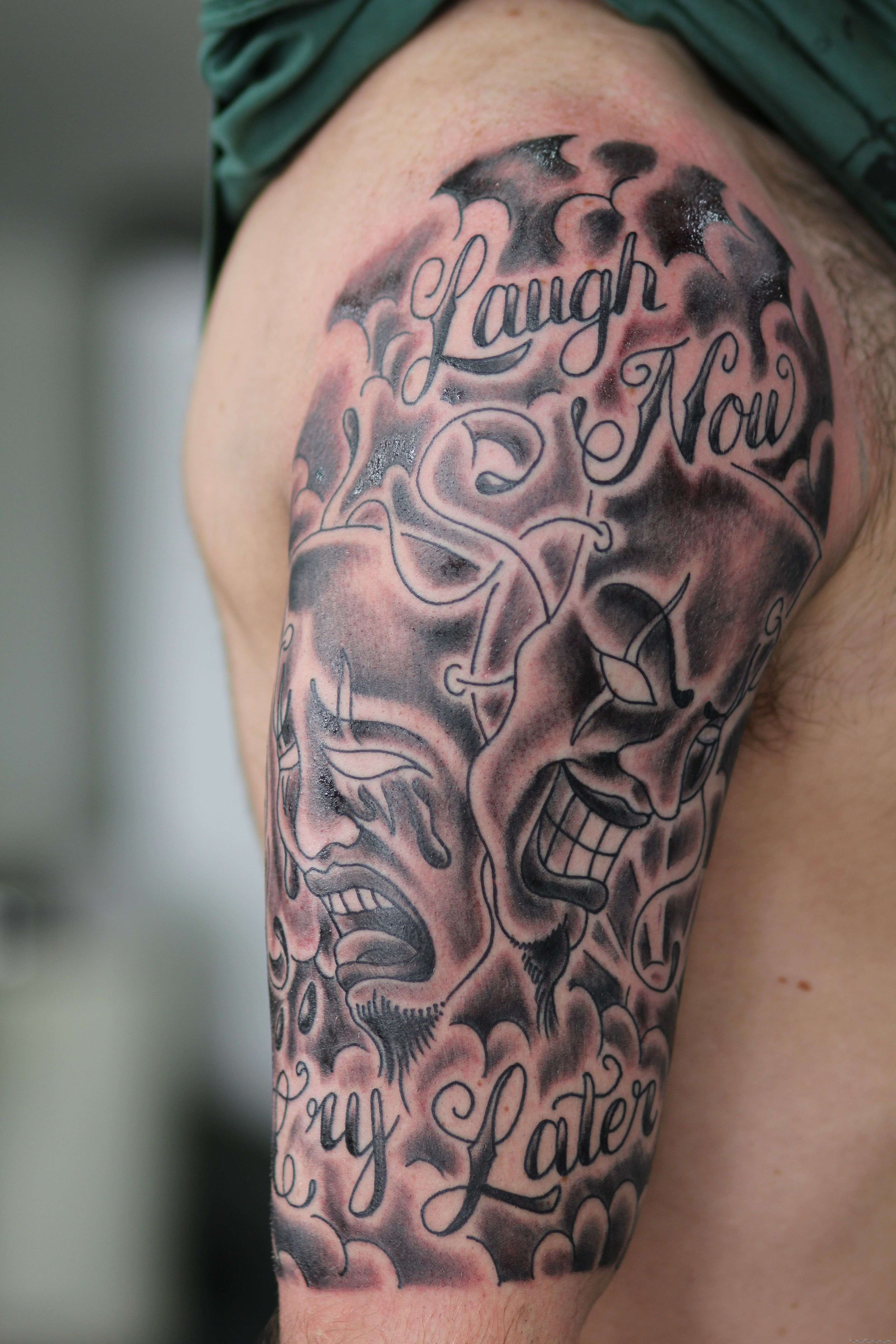 Download Laugh Now Cry Later Half Sleeve Smithdowntattoo Picture throughout dimensions 3456 X 5184