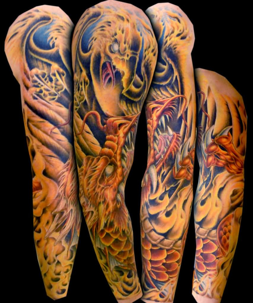 Dragon Phoenix Tattoo On Full Sleeve intended for dimensions 853 X 1024