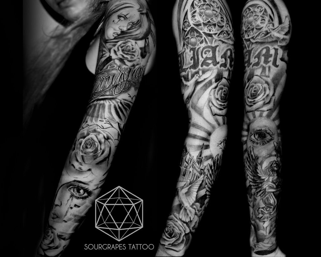 Eclectic Religious Realistic Black And Grey Sleeves Tatt Flickr for measurements 1024 X 819