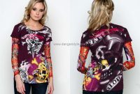 Ed Hardy Womens Death Or Glory Tattoo Sleeve Shirt With Rhin inside measurements 1200 X 866