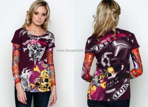 Ed Hardy Womens Death Or Glory Tattoo Sleeve Shirt With Rhin inside measurements 1200 X 866