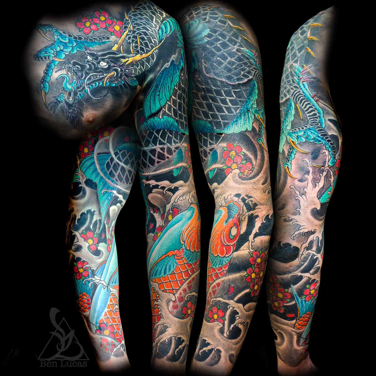 Erics Dragon Koi And Koi Fish Sleeve Tattoo On Behance inside proportions 1200 X 1200