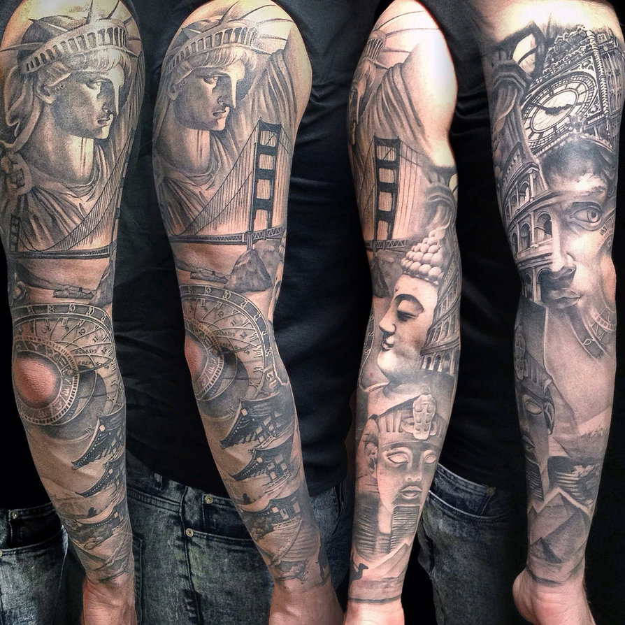 Famous Landmarks Sleeve Tattoo Gregoriokun On Deviantart in size 894 X 894