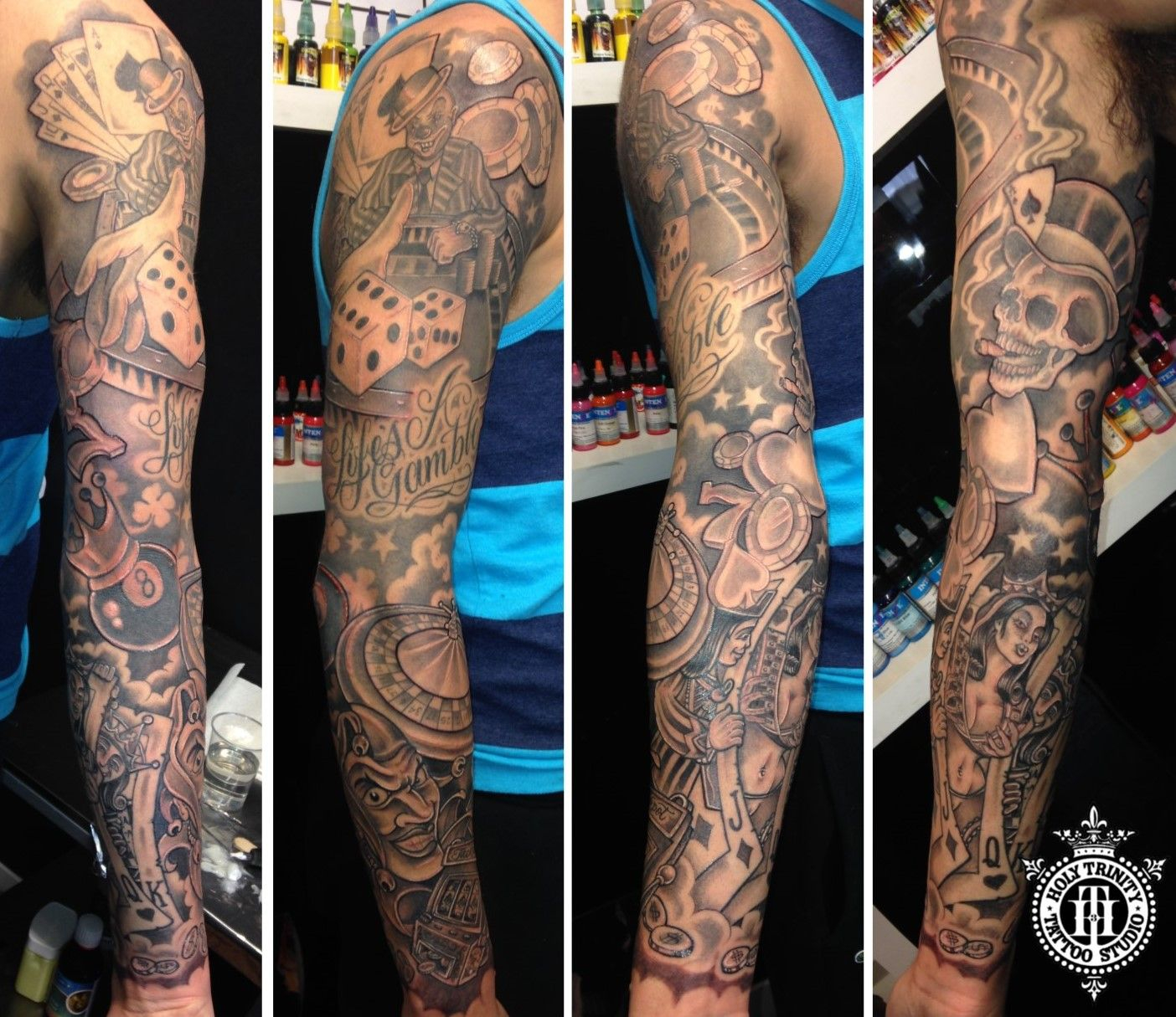 Fantastic Work On This Gambling Sleeve Tattooed At Holy Trinity pertaining to size 1404 X 1215