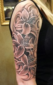 Female Flower Sleeve Tattoos Black And White Half Sleeve Women with dimensions 900 X 1447