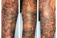 Flaming Skull Tattoo Sleeve Done Ricky Garza In Victoria Tx Got in proportions 1136 X 1136