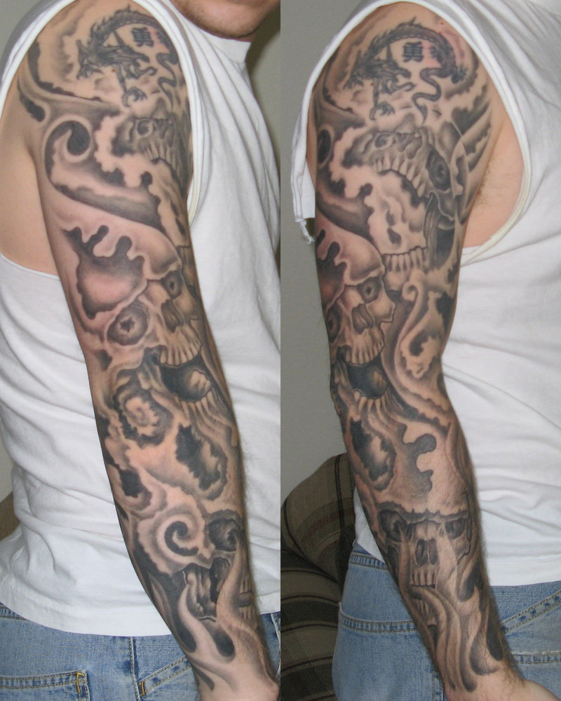 Flaming Skulls Tattoo Sleeve Joker0720 On Deviantart throughout sizing 800 X 1000