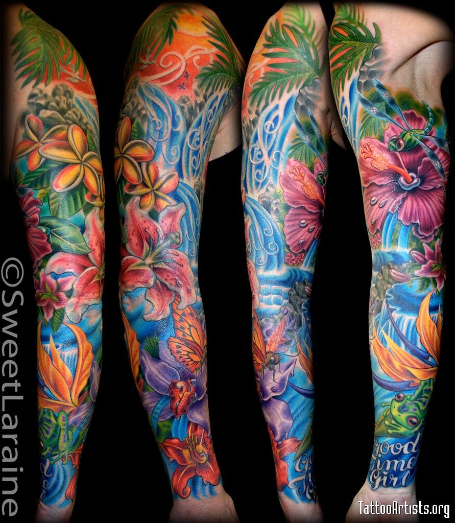 Flower Sleeve Tattoo Everybody Loves This Tattoo Of Tropical with size 891 X 1024