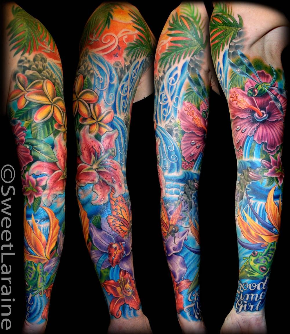 Flowers Of Hawaii Full Sleeve Tattoo Another Birght And Beautiful throughout size 1000 X 1149