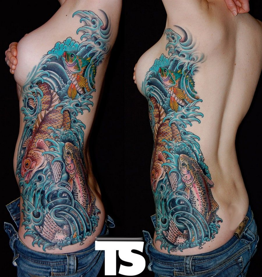 Fly Fishing Sleeve Tattoos Amazing Attractive Fish Tattoos pertaining to proportions 900 X 952