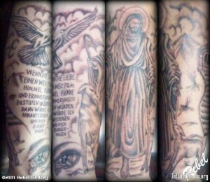 Flying Dove And Jesus Sleeve Tattoo intended for measurements 1024 X 888