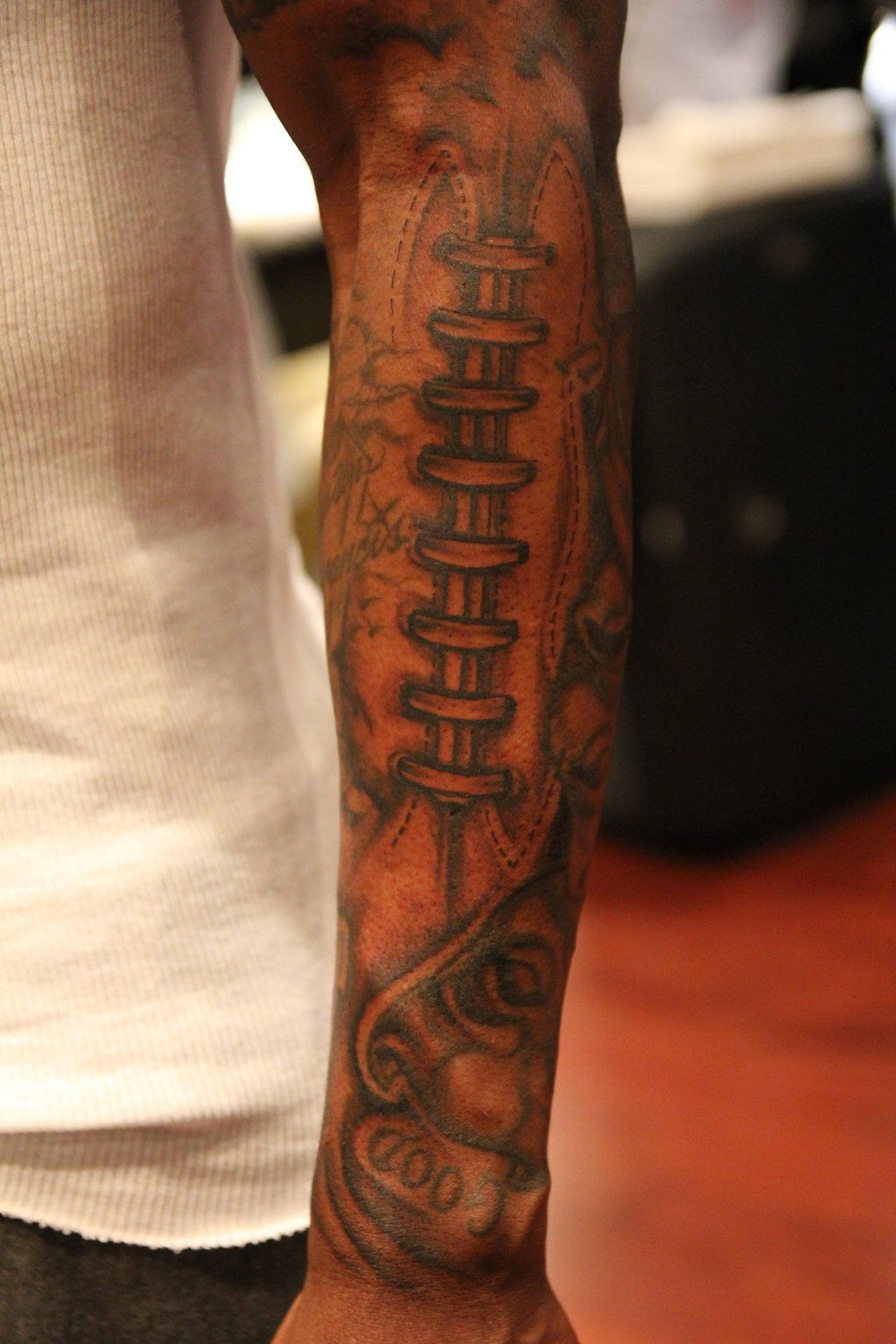 Football Stitching Tattoo Andre Johnson Johnson80 Of The Houston inside proportions 1024 X 1536