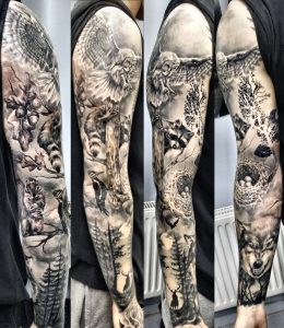 Forest Sleeve Tattoo Justyna Kurzelowska Dark Rose Tattoo in dimensions 1679 X 1935