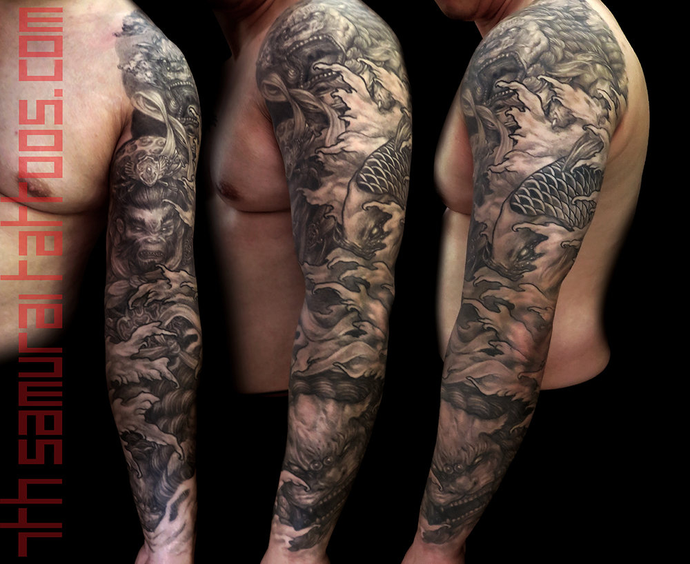 Fudogs Koi And Fantasy Monkey King Kai 7th Samurai Mens Sleeve Asian inside proportions 1000 X 818