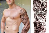 Full Sleeve Arm Temporary Tattoo Timeless Clock Face Roses Mens pertaining to proportions 1080 X 1080