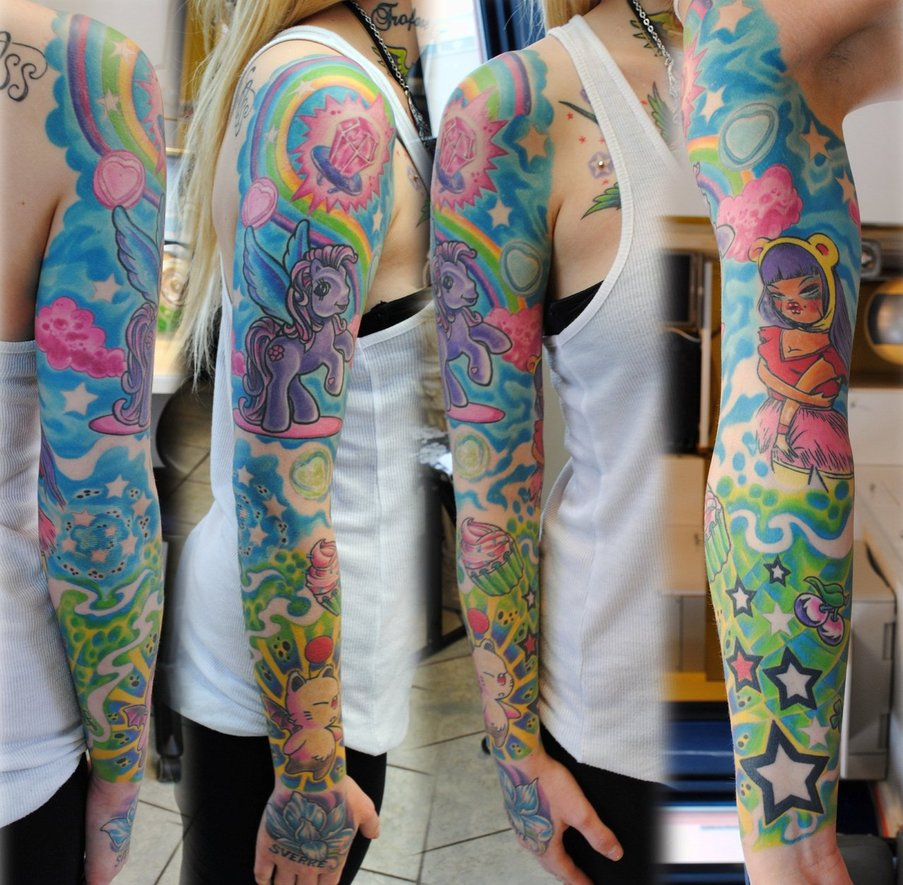 Full Sleeve In Colors Girl Gettattoo On Deviantart with dimensions 903 X 885