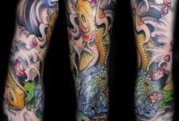 Full Sleeve Koi Fish Chrysanthemum Tattoo Design 7221120 regarding size 722 X 1120