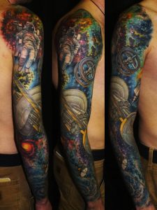 Full Sleeve Nice Science Astronomy Tattoo Design Golfian regarding proportions 958 X 1280