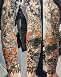 Full Sleeve Religious Tattoo Justyna Kurzelowska Dark Rose Tattoo within measurements 1522 X 1909