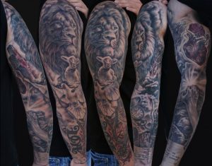 Full Sleeve Simple Lion Tattoo Golfian in proportions 1020 X 800