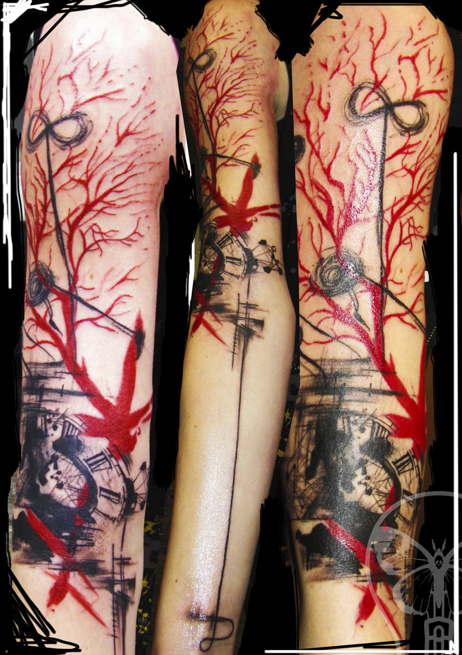 Geometric Abstract Tattoo Red And Black Sleeve Tattoomagz with regard to dimensions 900 X 1274