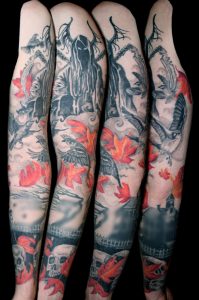 Ghost House Art Design Tattoo Death Sleeve pertaining to proportions 1061 X 1600