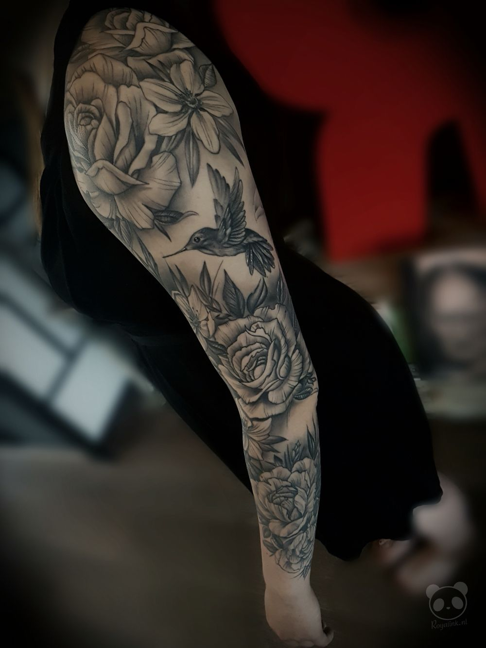 Girly Sleeve With Flowers And Hummingbird Did This Peony Styled inside size 1000 X 1334