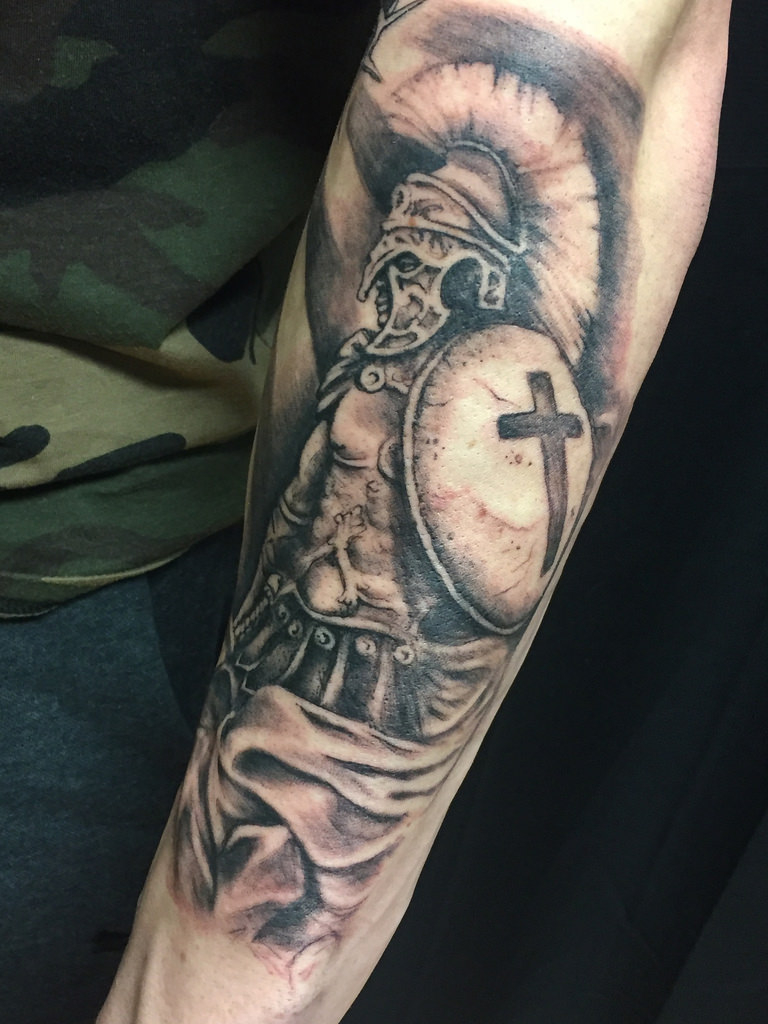 Gladiator Tattoo Black And Grey Beginning Of A Sleeve Flickr for sizing 768 X 1024