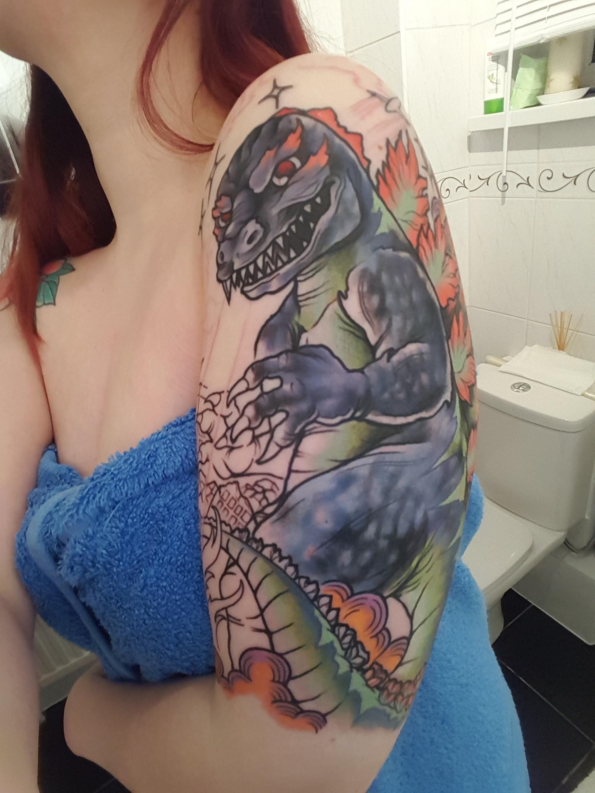 Godzilla Mothra Sleeve Progress Rizza Boo Bath St Tattoo inside size 1944 X 2592