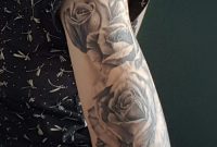 Great Soft Roses Half Sleeve Tattoo Black Grey White Roses On Upper regarding measurements 815 X 1223