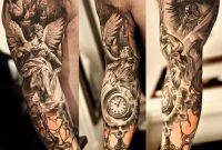 Grey Ink Angel And Eye Sleeve Tattoos with proportions 1654 X 1654