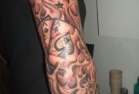 Grey Ink Cards And Fire And Flame Tattoo On Sleeve Harley N Mr within proportions 800 X 1066
