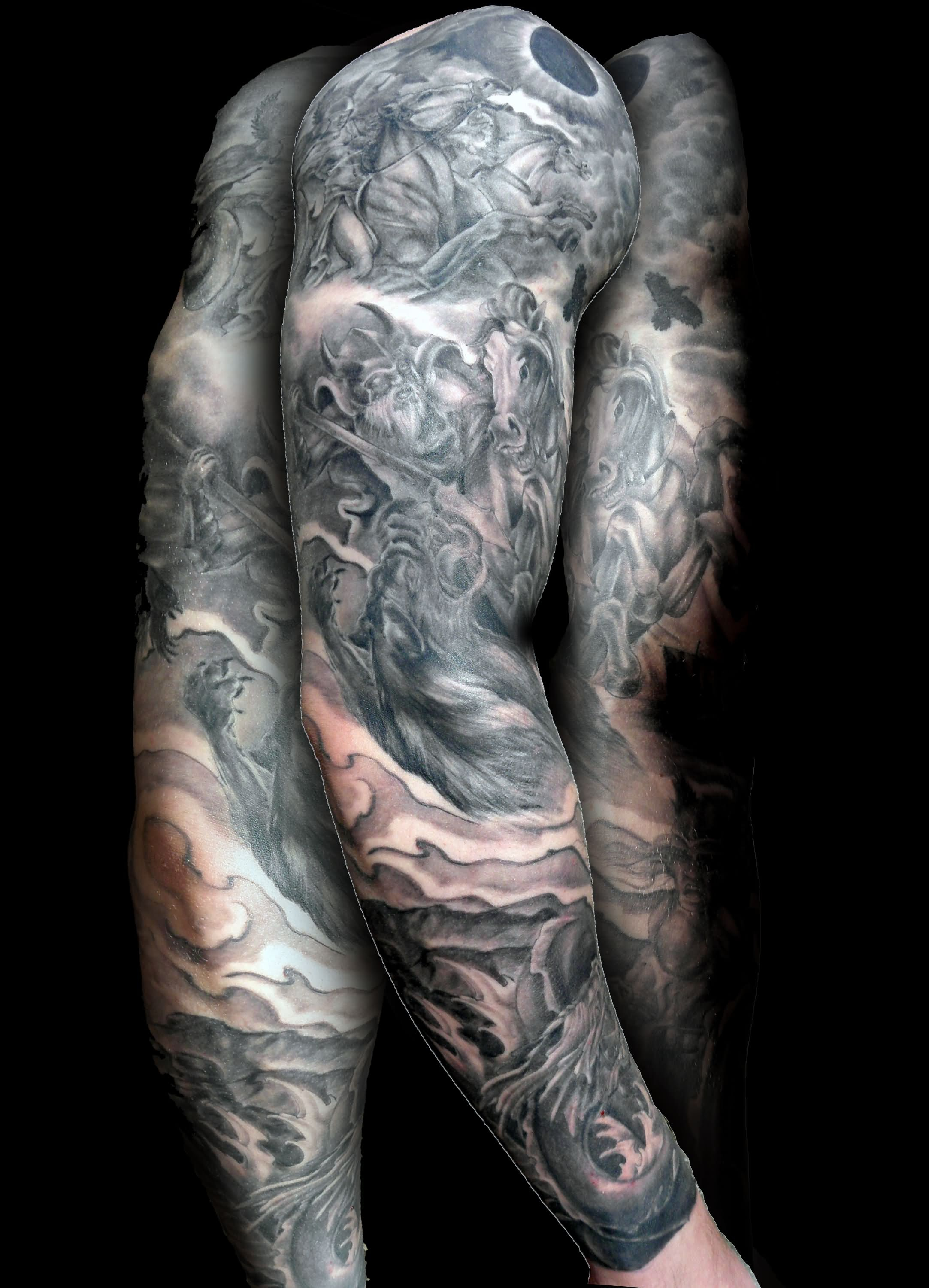 Grey Ink Demon Sleeve Tattoo throughout proportions 2165 X 3000