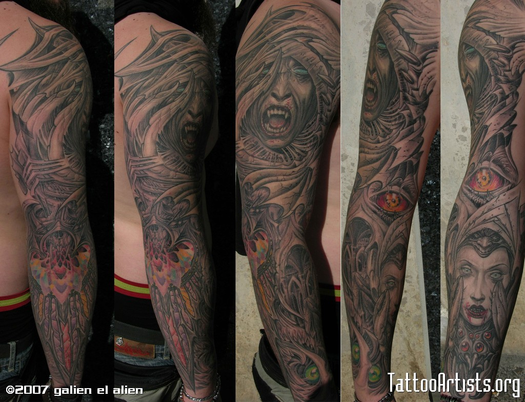 Grey Ink Gothic Tattoo On Full Sleeve regarding dimensions 1024 X 784