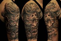 Grey Ink Hannya Tattoo On Right Half Sleeve Dragon Tattoo Arm for dimensions 1300 X 909