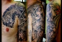 Grey Ink Samurai Left Half Sleeve Tattoo Design regarding dimensions 1024 X 780