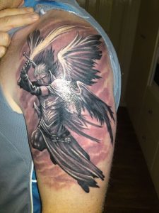 Grey Ink Warrior Angel Sleeve Tattoo regarding dimensions 800 X 1067