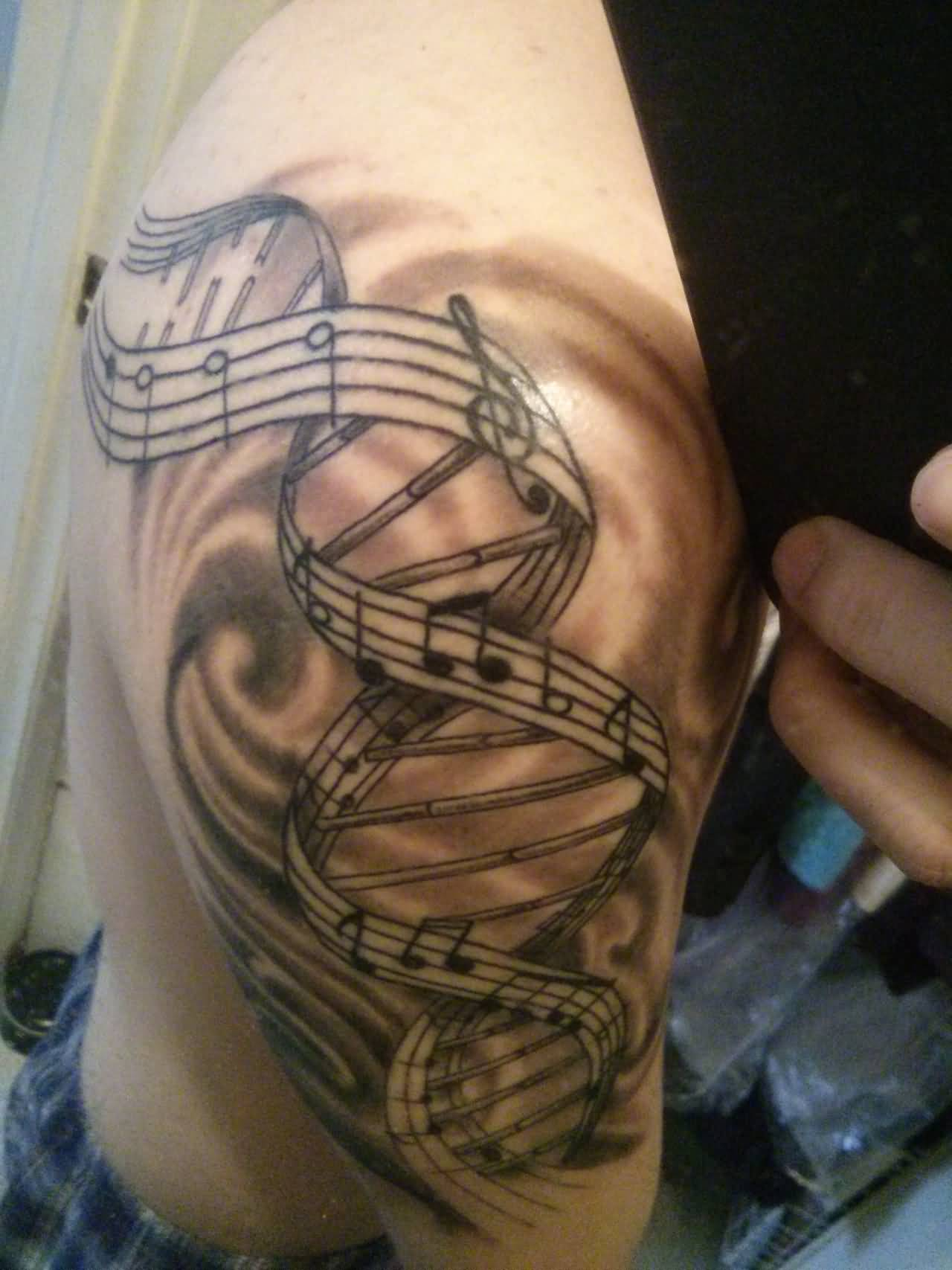 Grey Music Of Science Tattoo On Right Half Sleeve for sizing 1280 X 1707